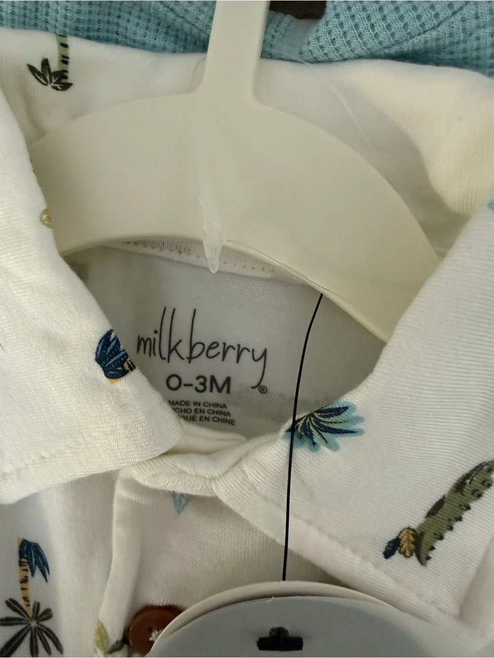 Milkberry White Baby Polo Romper with Green Crocodile Print